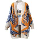 Patterned Long Open Front Cardigan As Shown In Figure - One Size