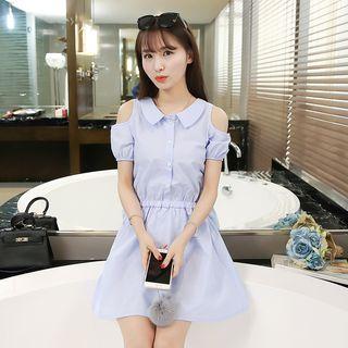 Short Sleeve Cold Shoulder A-line Dress