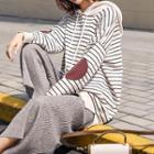 Striped Hooded Sweater / Knit Cropped Wide Leg Pants