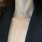 Wings Rhinestone Pendant Choker Necklace - Silver - One Size