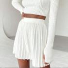 High-waist Knitted Mini Pleated Skirt