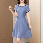 Short-sleeve Contrast Lining Mini A-line Dress
