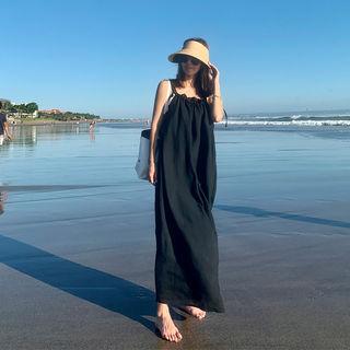 Halter-neck Shirred Long Pinafore Dress