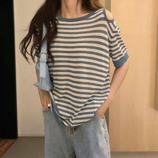 Short-sleeve Striped Cutout T-shirt