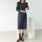 Puff-sleeve Long Checked Dress With Sash