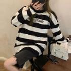 Cold-shoulder Striped Sweater Stripe - Black & White - One Size