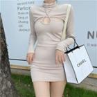 Mock Two-piece Long-sleeve Cutout Ribbed Dress