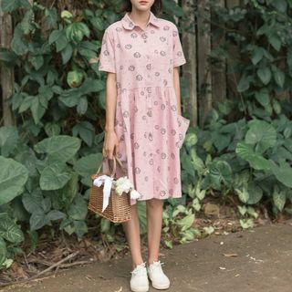 Shell Print Short-sleeve A-line Shirtdress