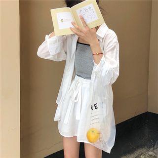 Set: Long-sleeve Shirt + Shorts White - One Size