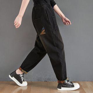 Appliqued Drawstring Fleece-lined Jeans