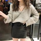 Off-shoulder Plain Sweater / Skirt