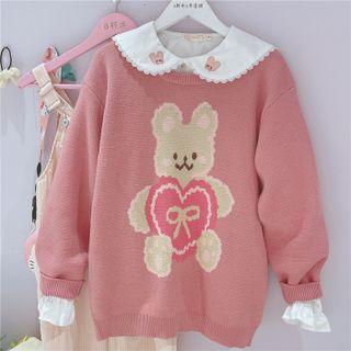 Bear Print Sweater Pink - One Size