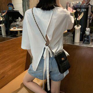 Open-back Elbow-sleeve Blouse