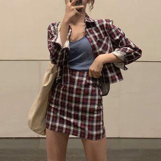 Cropped Plaid Shirt / Plaid Fitted Skirt
