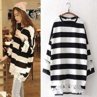 3/4-sleeve Striped Oversized Top