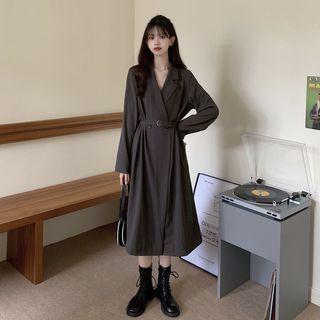 Collared Plain Midi A-line Dress
