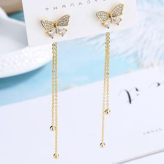 Butterfly Rhinestone Alloy Fringed Earring 1 Pair - Earrings - Butterfly - Gold - One Size