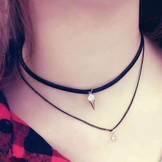 Rhinestone Cone Double-layer Choker