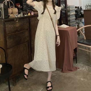 Short-sleeve Blouse / Floral Midi Overall Dress