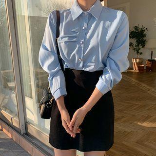 Pleated Button-detail Blouse