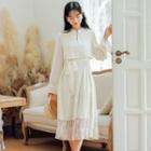 Lace Panel Frog-button Long-sleeve Dress