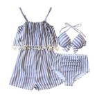 Set: Pinstripe Tasseled Swimsuit + Bikini