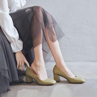 Plain Square Toe Block Heel Pumps
