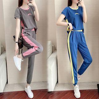 Set: Short-sleeve Contrast Stripe T-shirt + Sweatpants