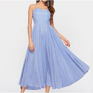 Open Back Striped Midi Spaghetti Strap A-line Dress