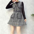 Set: Long-sleeve T-shirt + Sleeveless A-line Tweed Dress