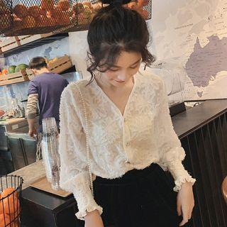 Fringed Buttoned Lace Blouse