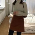 Zip-side Woolen Mini A-line Skirt Brown - One Size