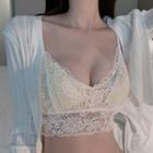 V-neck Lace Bralette / Panties / Cardigan / Set