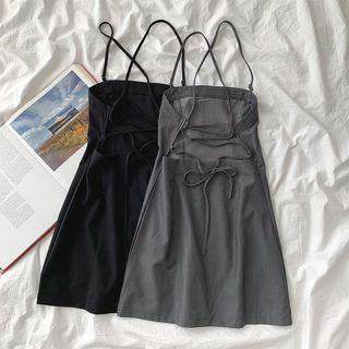 Spaghetti-strap Cross-back Mini A-line Dress