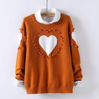 Long-sleeve Heart Printed Knit Top