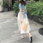 Set: Short-sleeve Bow-back T-shirt + Midi A-line Skirt