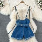 Belted Denim Playsuit