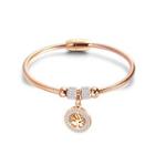 Fashion And Simple Plated Rose Gold Tree Of Life Round 316l Stainless Steel Bangle With Cubic Zirconia Rose Gold - One Size