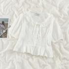 Puff-sleeve Bow-neck Cropped Blouse White - One Size