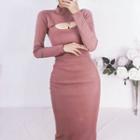 Set: Sleeveless Knit Midi Dress + Shrug Light Pink - One Size