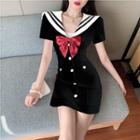 Short-sleeve Sailor Collar Ribbon Mini A-line Dress