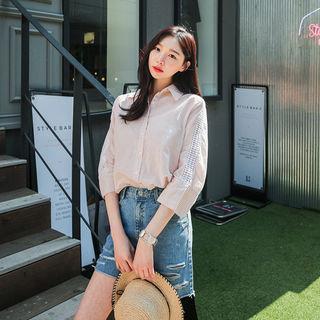 Lace-trim Dip-back Stripe Shirt