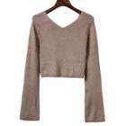 Bell-sleeve V-neck Crop Sweater