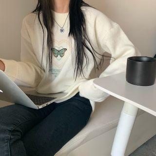 Round-neck Butterfly Embroidered Sweater