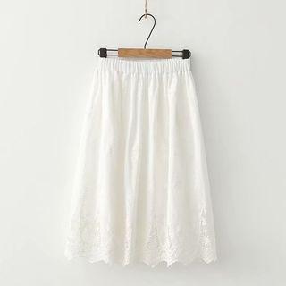 Crochet Lace Midi A-line Skirt White - One Size