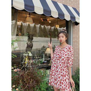 Elbow-sleeve Dotted Mini Dress Red - One Size