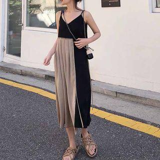Color Block Strappy Midi A-line Dress