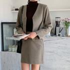 Set: Collarless Plaid Jacket + Mini Skirt