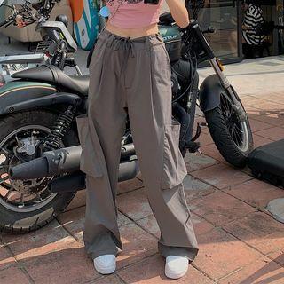 Mid-rise Plain Cargo Wide-leg Pants