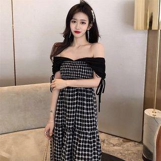 Cap-sleeve Plaid Midi Dress As Shown In Figure - One Size